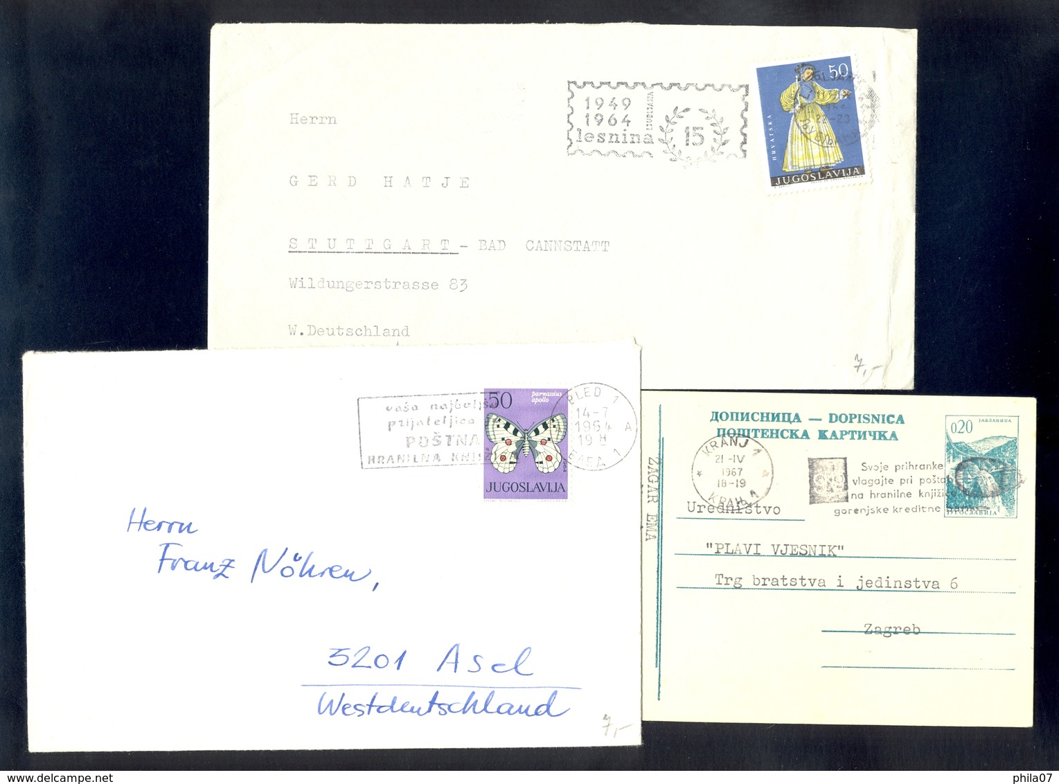 Slovenia, Yugoslavia - 2 Letters And One Stationery With Apposite Machine Cancels Of Kranj, Ljubljana And Bled. - Slovenia