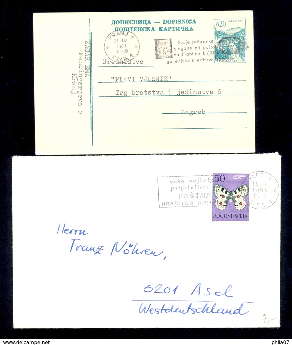 Slovenia, Yugoslavia - 2 Letters And One Stationery With Apposite Machine Cancels Of Kranj, Ljubljana And Bled. - Slovenia