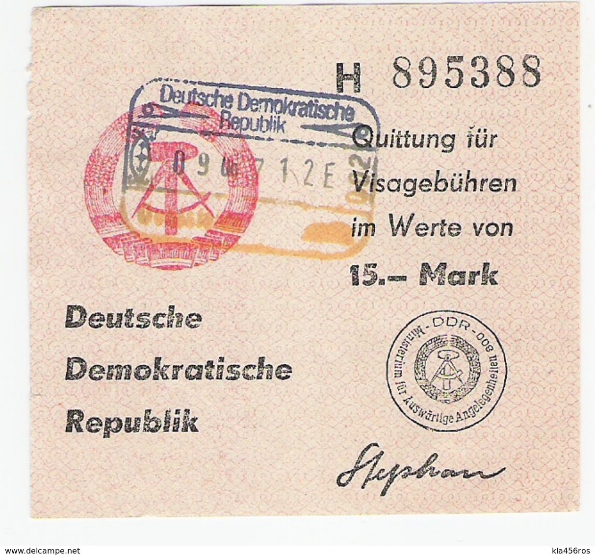DDR Quittung über Visagebühren Gebraucht - Documents Historiques