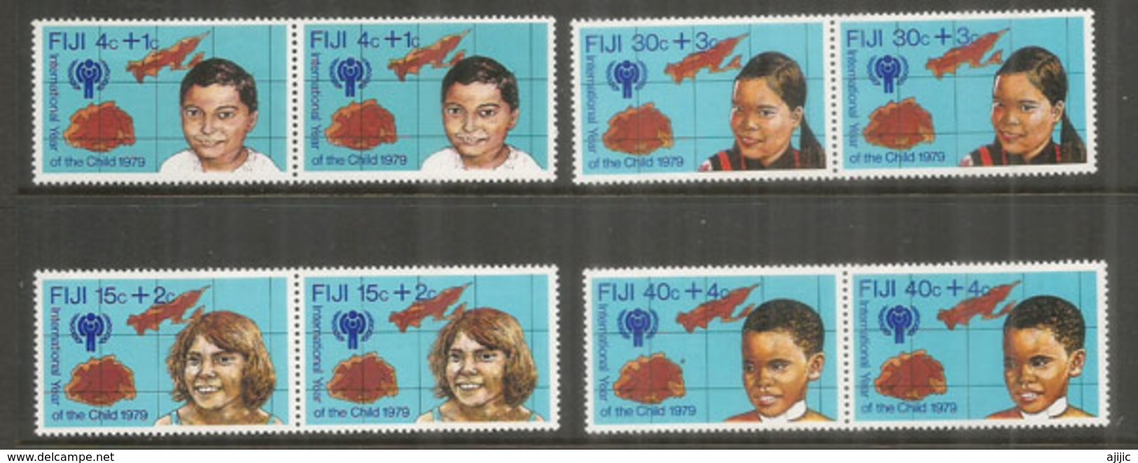 Enfants Des Iles FIDJI,  8 Timbres Neufs ** En Paires Se-tenant - Fidji (1970-...)