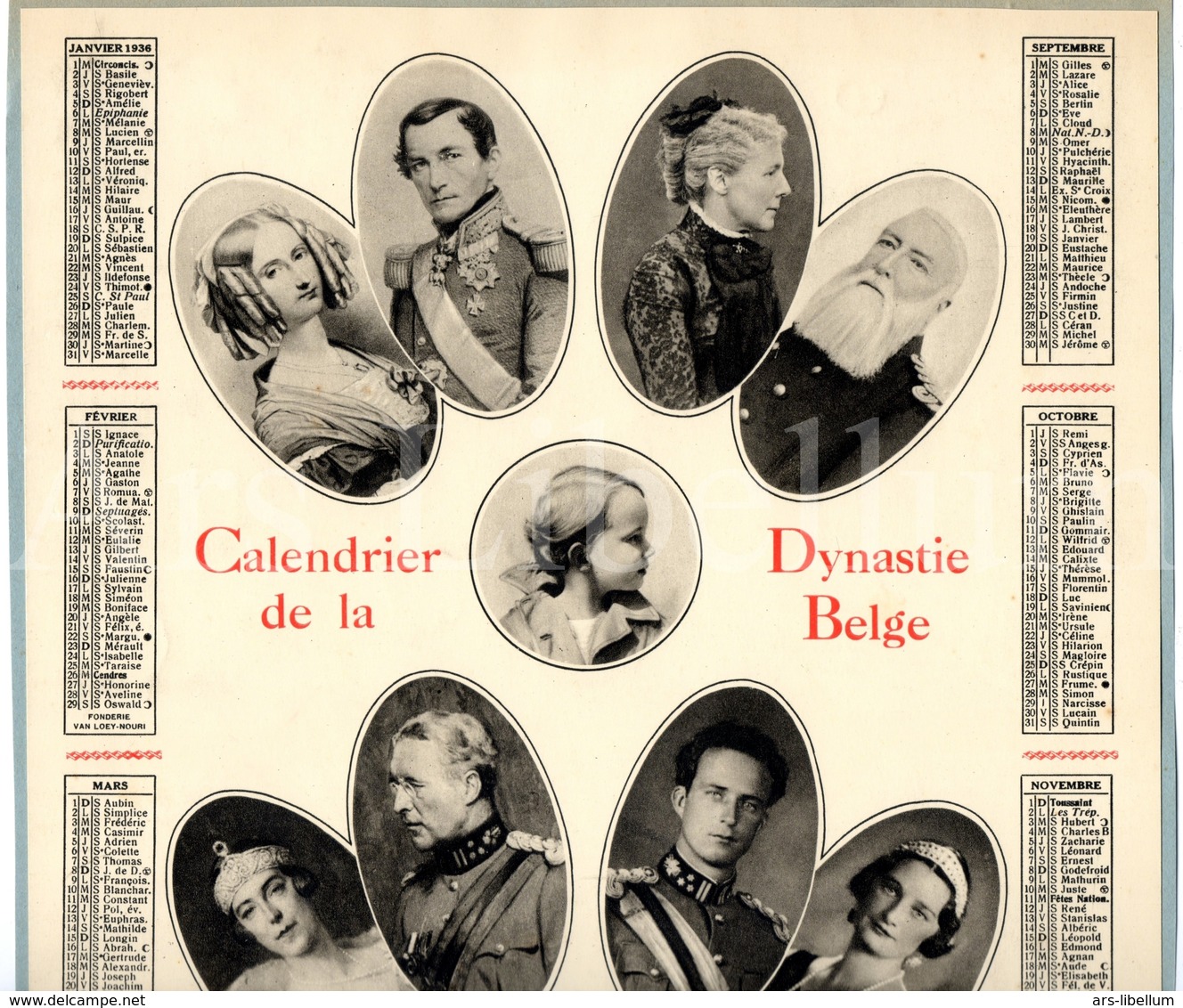 Kalender / ROYALTY / Belgique / België / Koningshuis / Famille Royale / 1936 / Size: 24.20 X 32.30 Cm. / 1 Stuk, 2 Scans - Grand Format : 1921-40