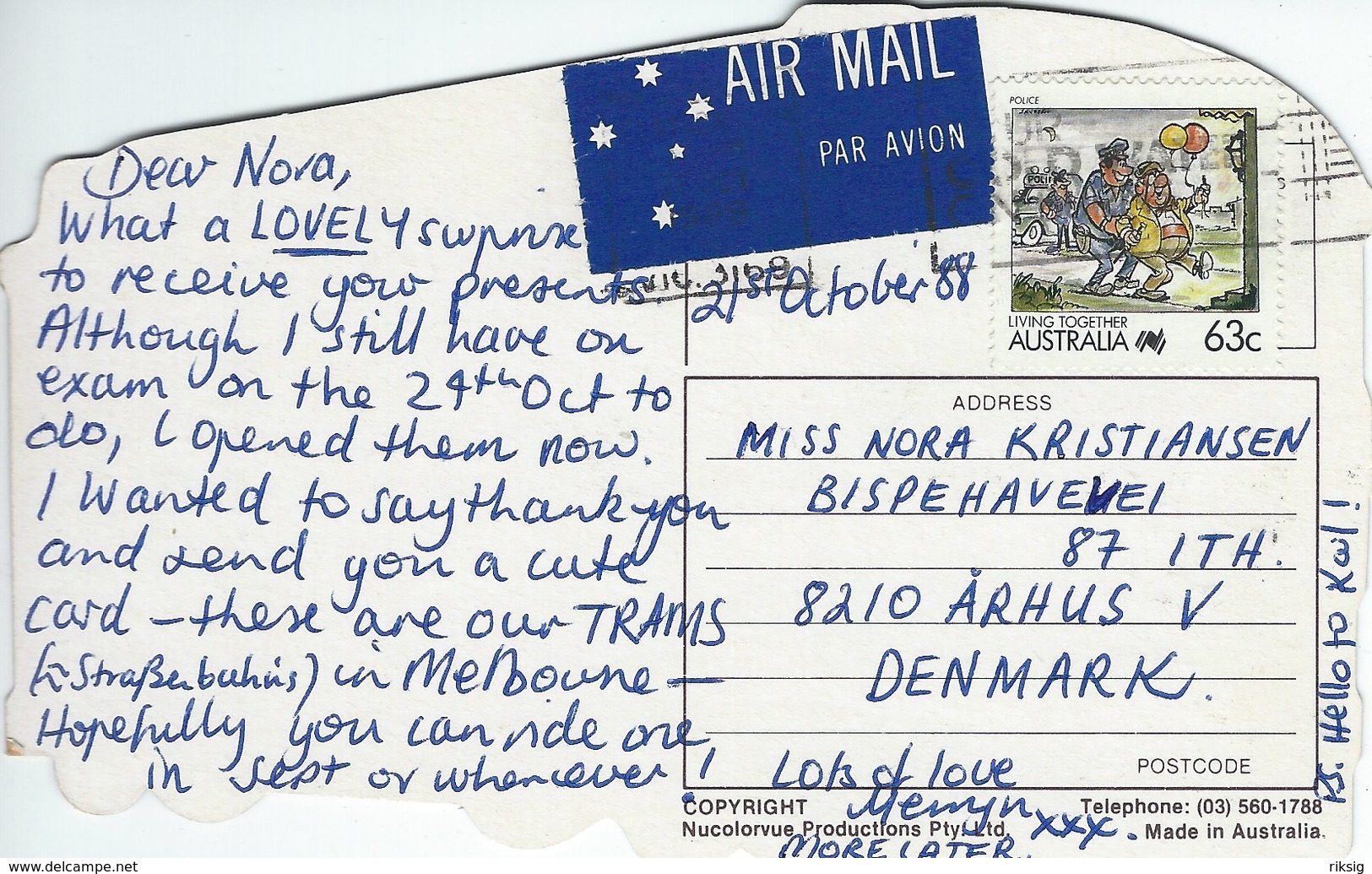Melbourne - Card Sent To Denmark 1988   Austalia. # 07927 - Melbourne