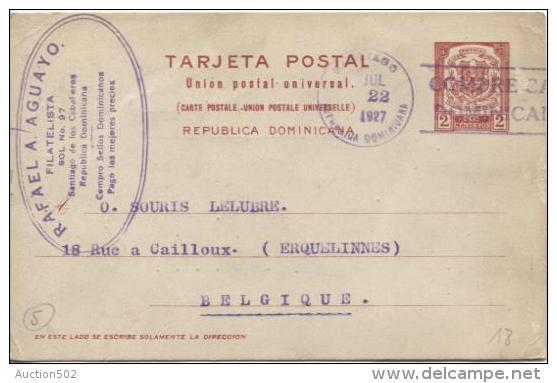 Tarleta Postal-Carte Postale UPU Republica Dominicana Santiago 1927 Incoming To Belgium PR746 - Dominican Republic