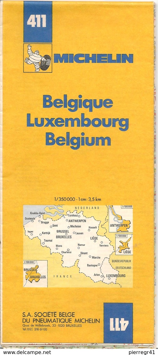 CARTE-ROUTIERE-MICHELIN-1976-1Edit-N°411-BELGIQUE/LUXEMBOURG-PAS De PLI  DECHIRE-TBE - Cartes Routières