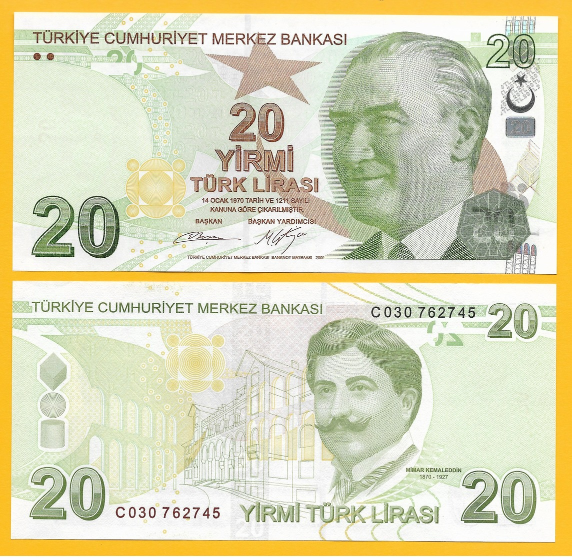 Turkey 20 Lira P-224b 2009 (2012) (Prefix C) UNC - Turquie