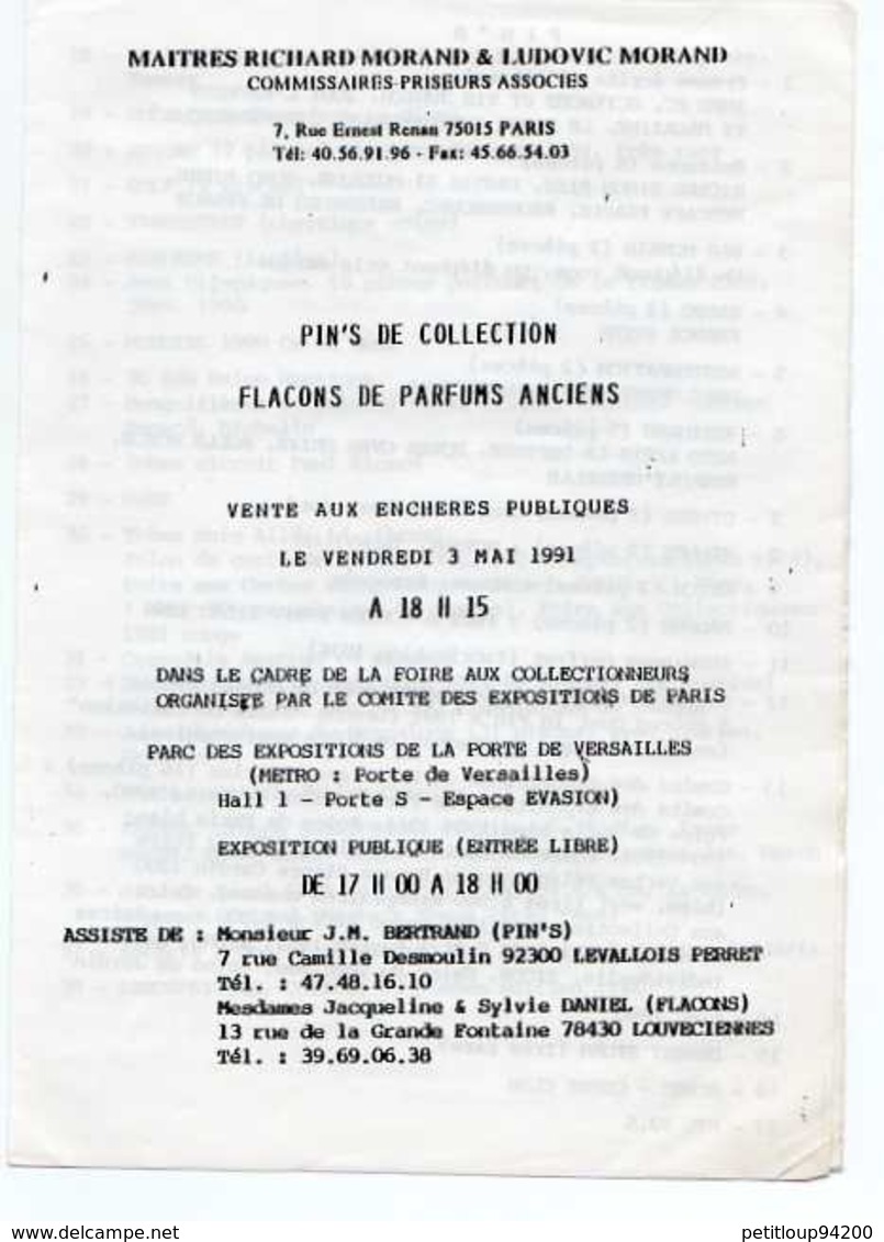 CATALOGUE VENTE AUX ENCHERES PUBLIQUES Télécartes Pin's Et Objets De Collection  MAI 1991 - Libri & Cd