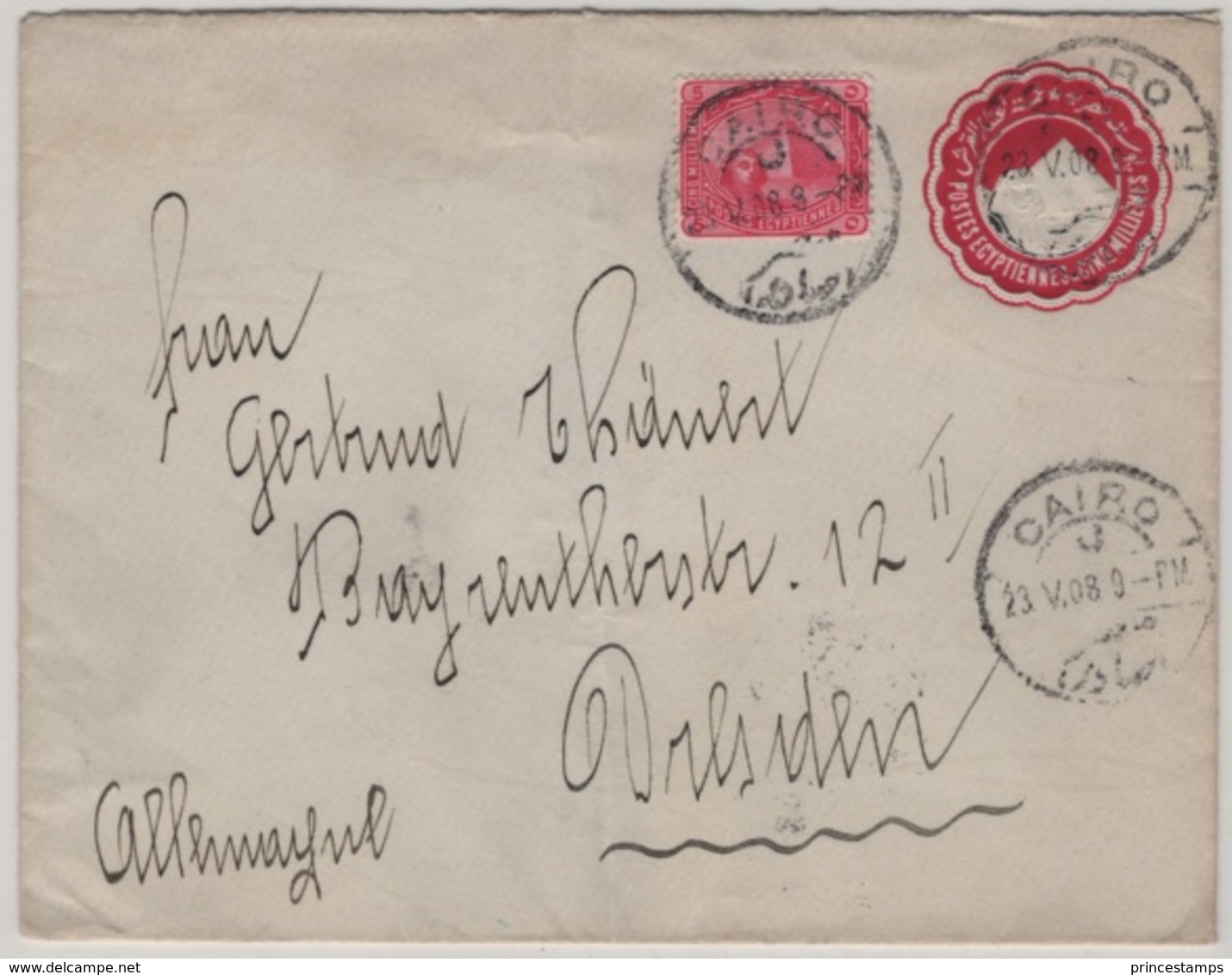 Egypt - Egypte (1908) - Cover -  / To Germany / Dresden - World Heritage - Egyptology - Pyramids - Archaeology - 1866-1914 Khedivate Of Egypt