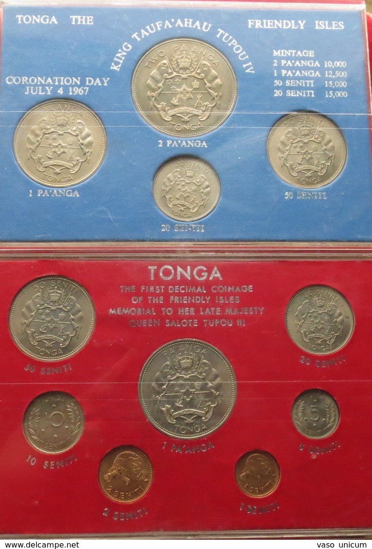 Tonga 2 Sets 1 2 5 10 20 50 Seniti 1 2 Paanga 1967 Tupou III IV Unc - Tonga