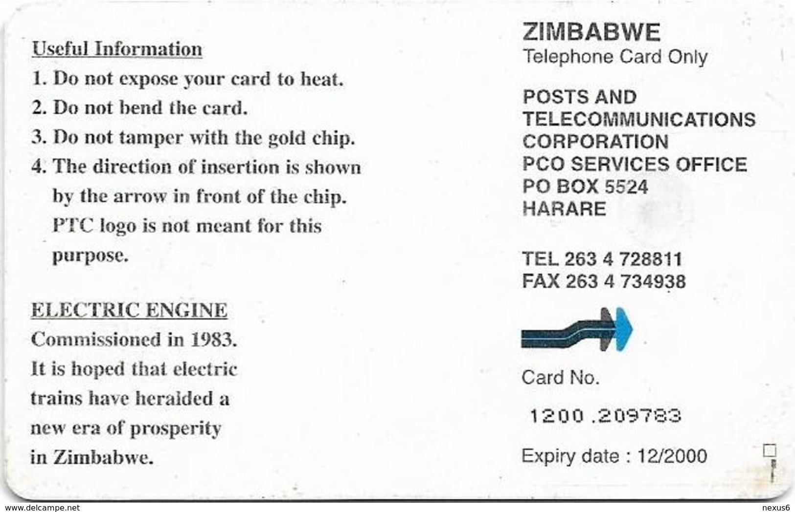 Zimbabwe - PTC - Electric Train - 50z$, 12.2000, 80.000ex, Used - Zimbabwe