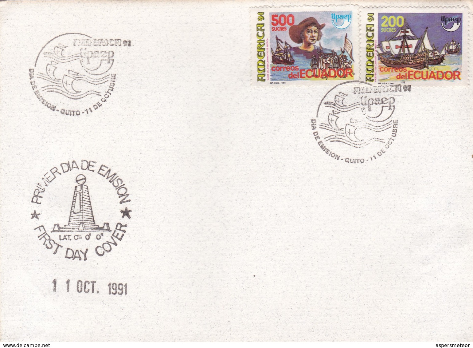 AMERICA '91. UPAEP. FDC. 1991 QUITO, ECUADOR- BLEUP - Ecuador