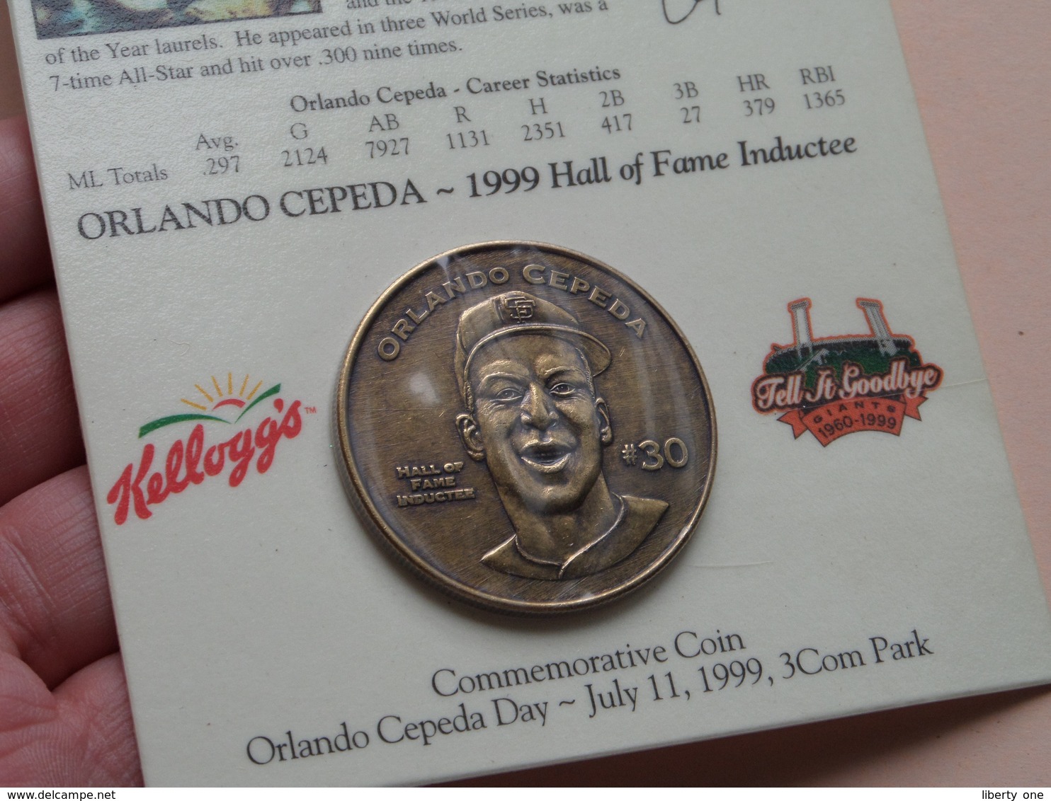 SAN FRANCISCO GIANTS " ORLANDO CEPEDA Hall Of FAME Inductee 1999 ( Kellogg's ) ( See Photo Please ) ! - Other & Unclassified