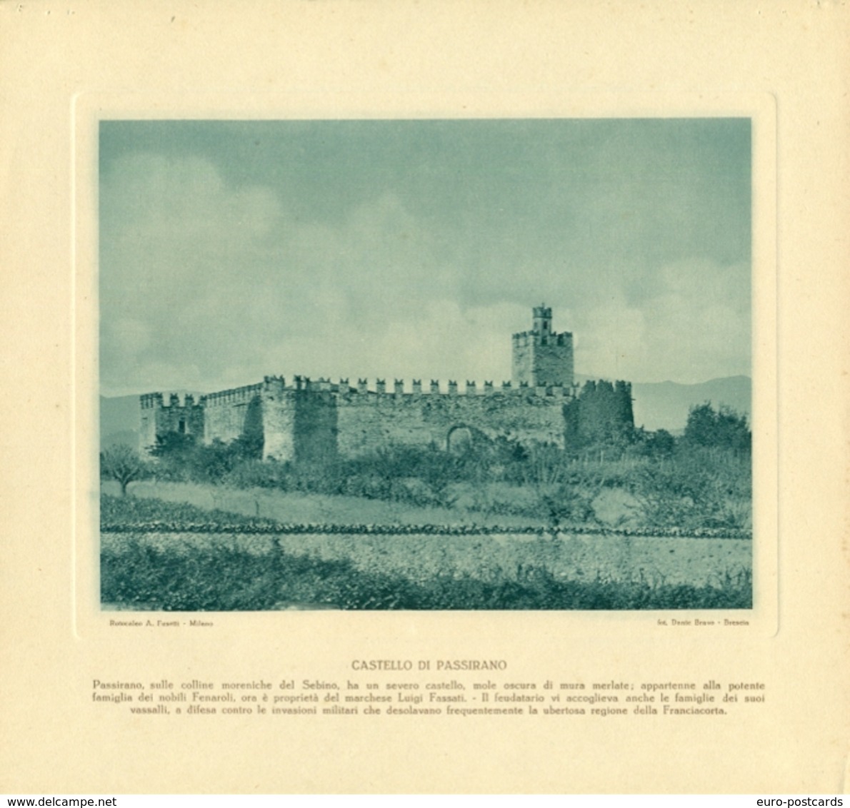 PASSIRANO- CASTELLO DI PASSIRANO - IMMAGINE RITAGLIATA DA CALENDARIO DEGLI ANNI 30  - CM  23 X 22 - Altri & Non Classificati