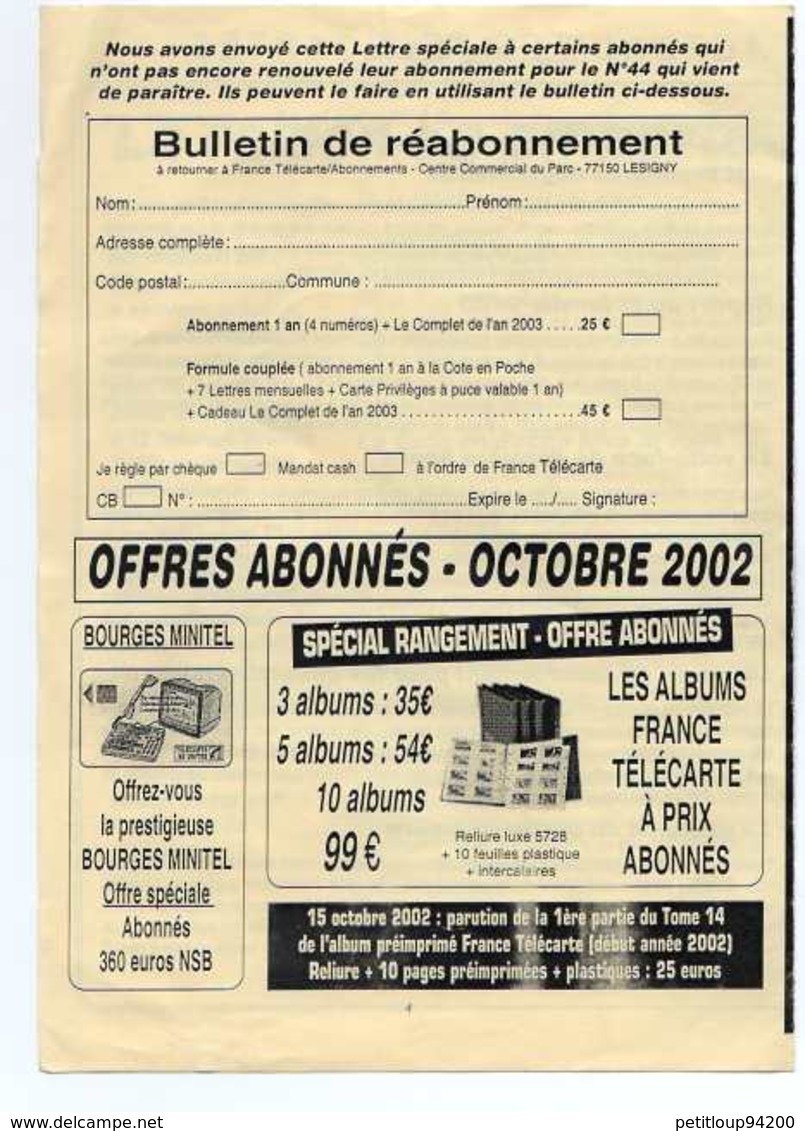 * BULLETIN FRANCE TELECOM  Historique De La Télécarte  * LA COTE EN POCHE Actualités Télécartes ANNEES 1994 & 2002 - Kataloge & CDs