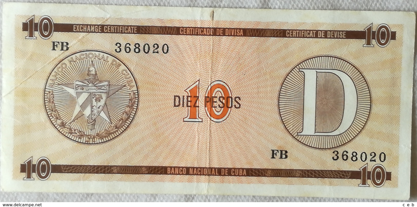 Billete Cuba. 10 Pesos. Serie D. 1985. Certificado De Divisa. Banco Nacional De Cuba - Cuba