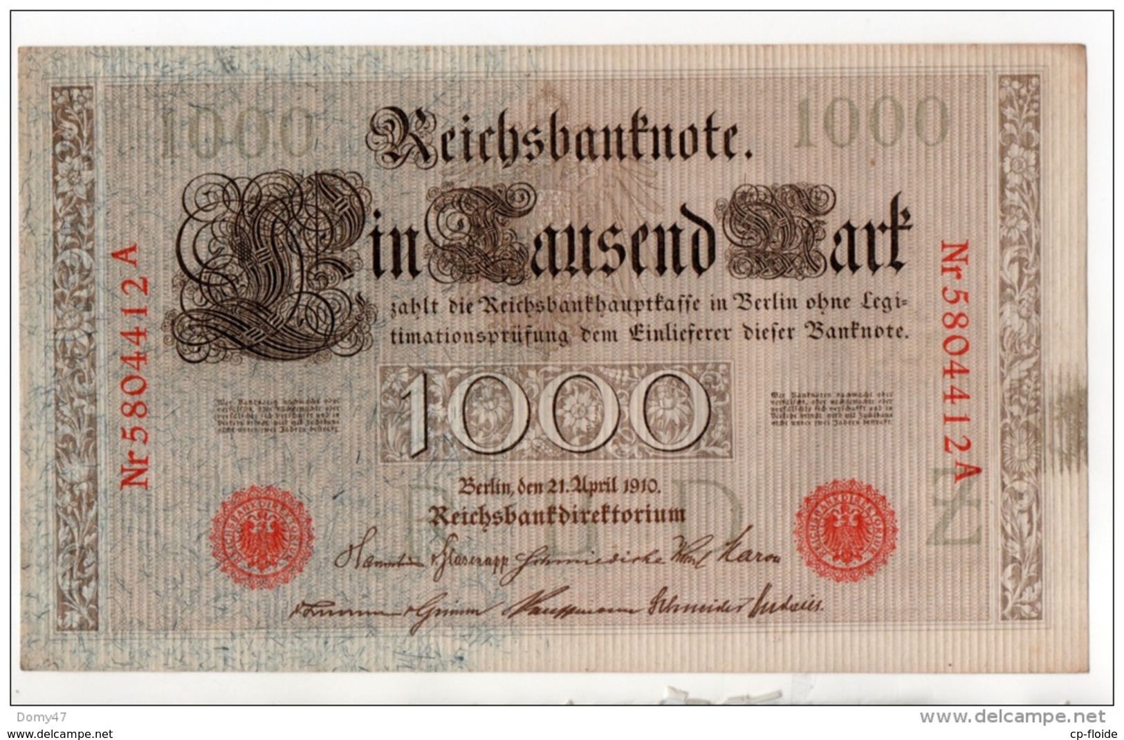 ALLEMAGNE . REICHSBANKNOTE . 1000 MARK . 1910 . N° Nr 5804412 A - Réf. N°321F - - 1000 Mark