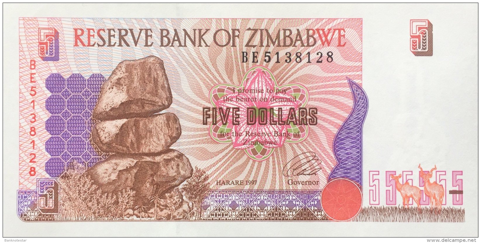 Zimbabwe 5 Dollars, P-5a (1997) - UNC - Zimbabwe