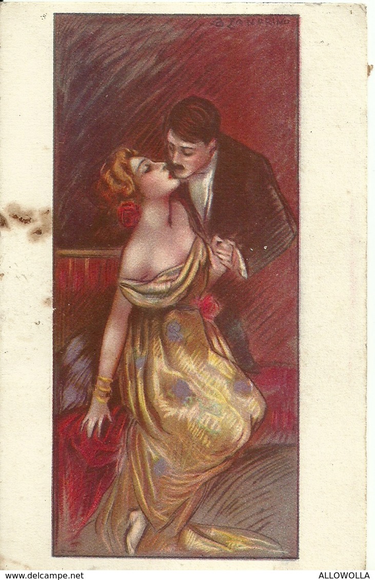 881 " IL BACIO " CARTOLINA ILLUSTRATA ORIG  SPED. - Coppie