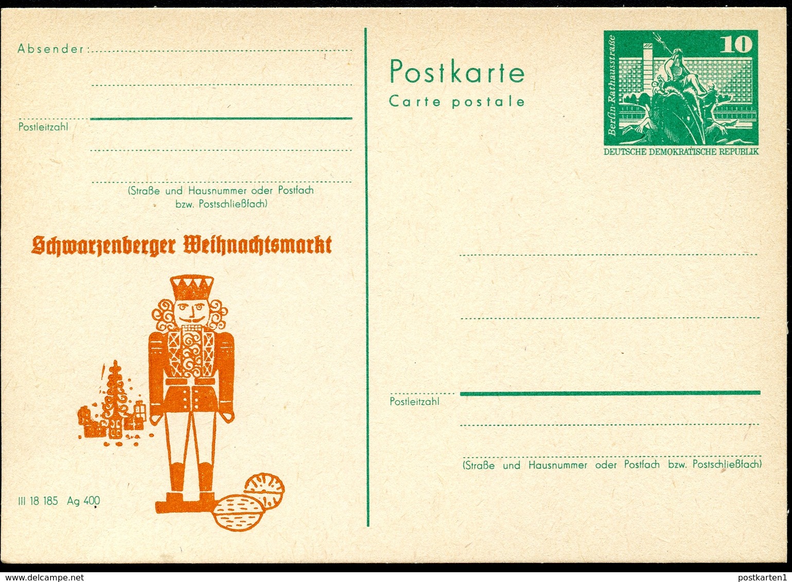 DDR P79-13-b-77 C49 Postkarte PRIVATER ZUDRUCK Nussknacker Schwarzenberg 1977 - Cartes Postales Privées - Neuves