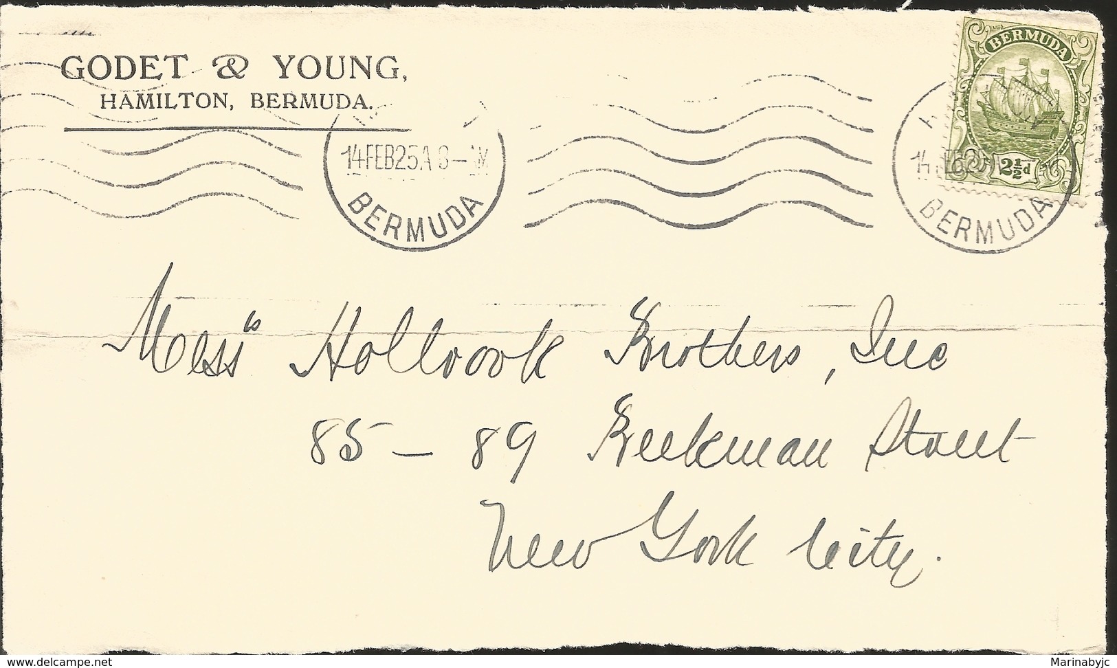 J) 1925 GREAT BRITAIN, BERMUDAS ISLAND, BOAT, FRON TOF LETTER, WITH SLOGAN CANCELLATION, CIRCULATED COVER, FROM BERMUDAS - Brieven En Documenten