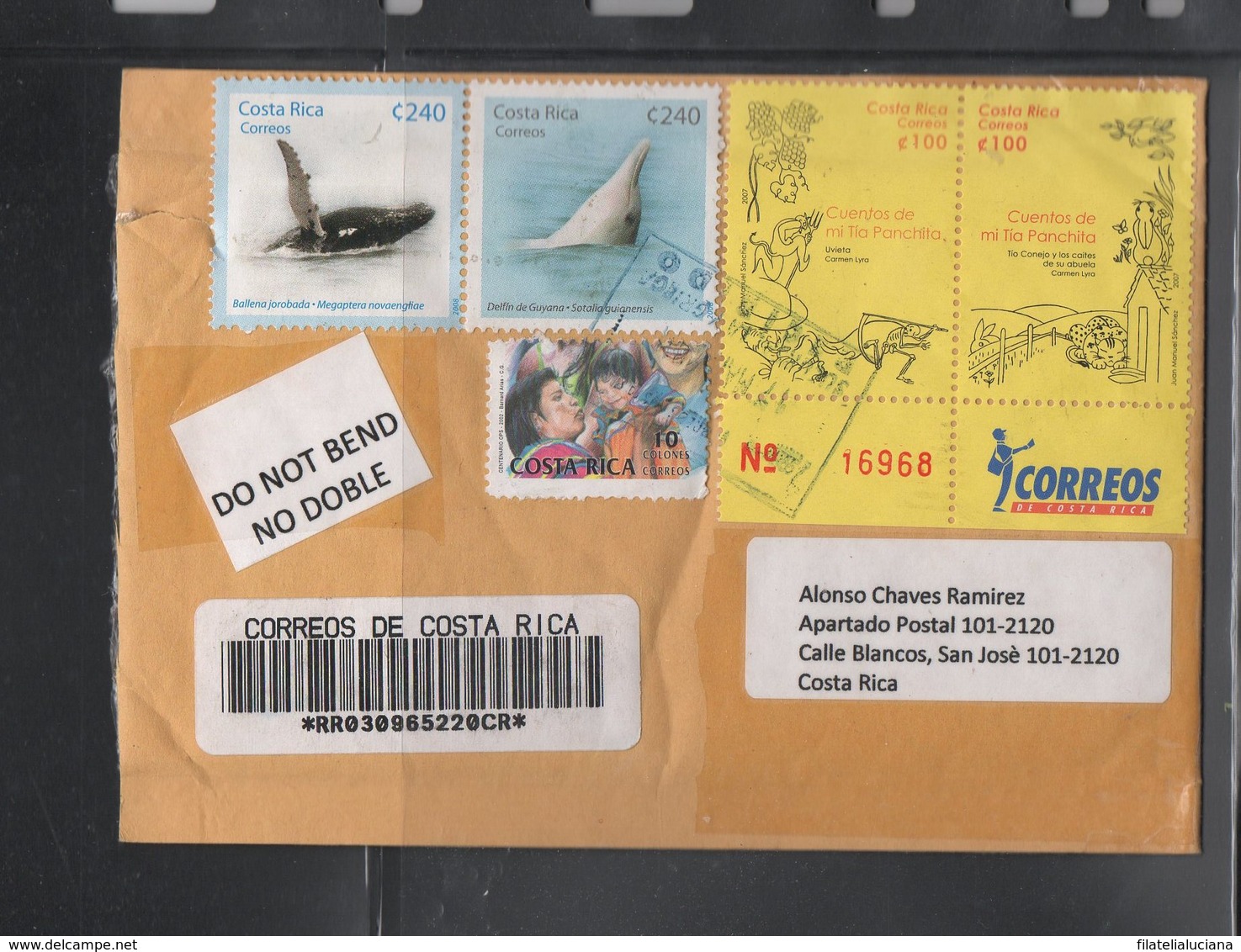 Costa Rica 2007 Cover Registered Internal Dolphins Whales Rabit Tiger Topics - Costa Rica