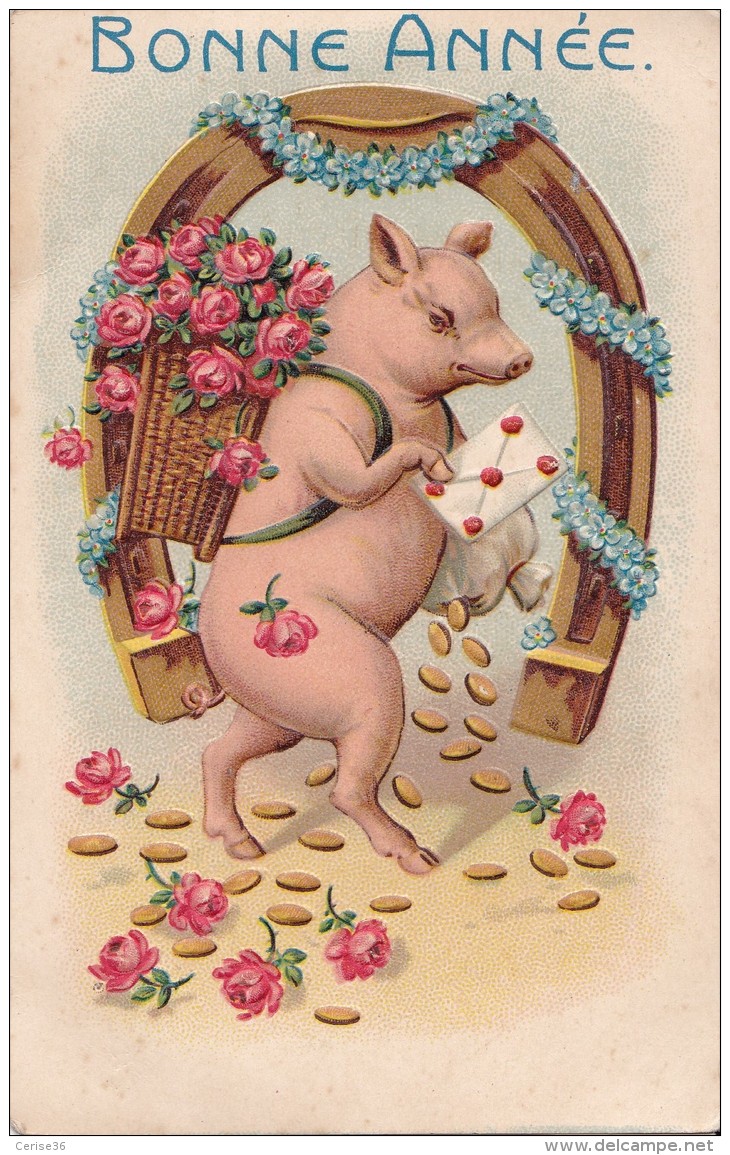 Carte N° 32 En Relief Bonne Année Animal Cochon - Nouvel An