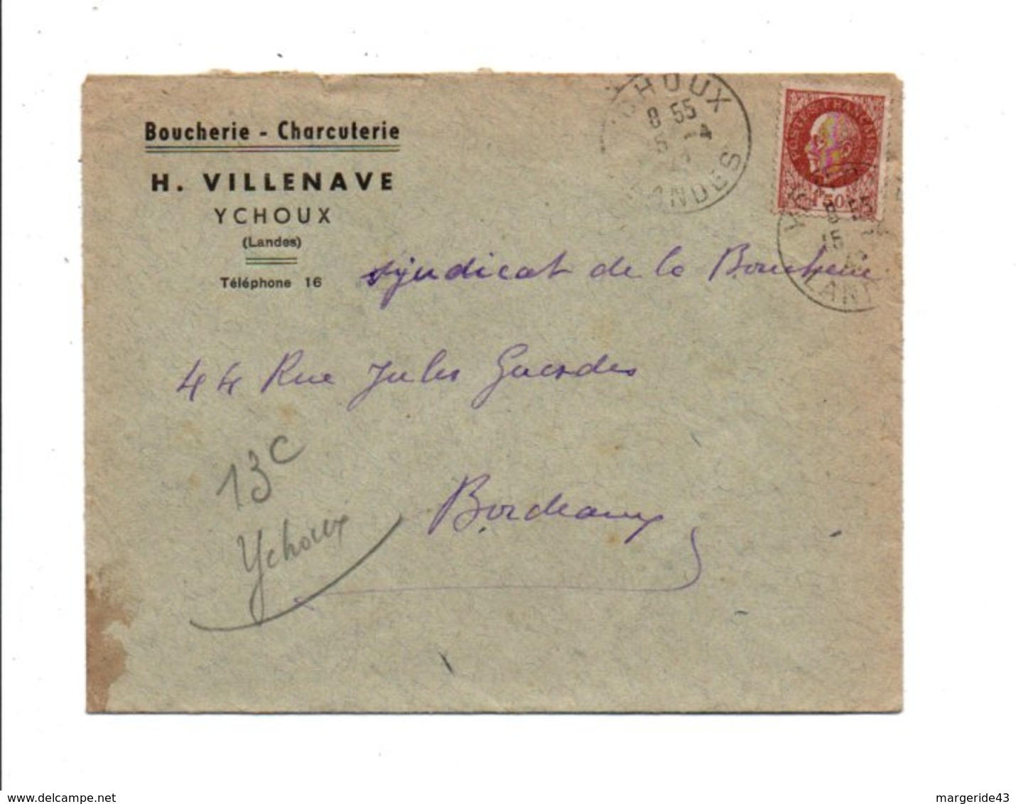 PETAIN SUR LETTRE A EN TETE DE YCHOUX LANDES 1942 - 1921-1960: Période Moderne