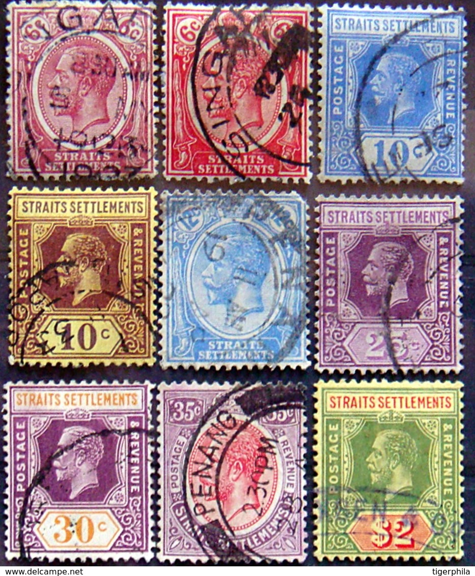 STRAITS SETTLEMENTS 1921 King George V Set Of 9 Used CV$26 - Levant Britannique