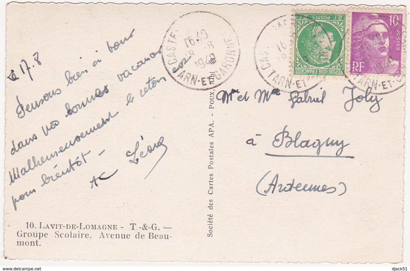 82 - LAVIT-DE-LOMAGNE (T & G) - Groupe Scolaire - Avenue De Beaumont - 1949 - Lavit