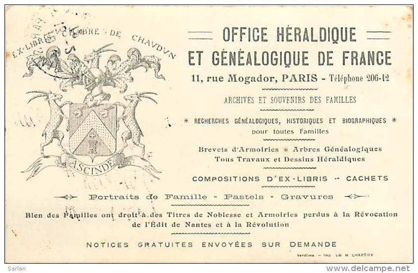 PUBLICITE , Office Heraldique Et Genealogique , * 219 91 - Genealogy