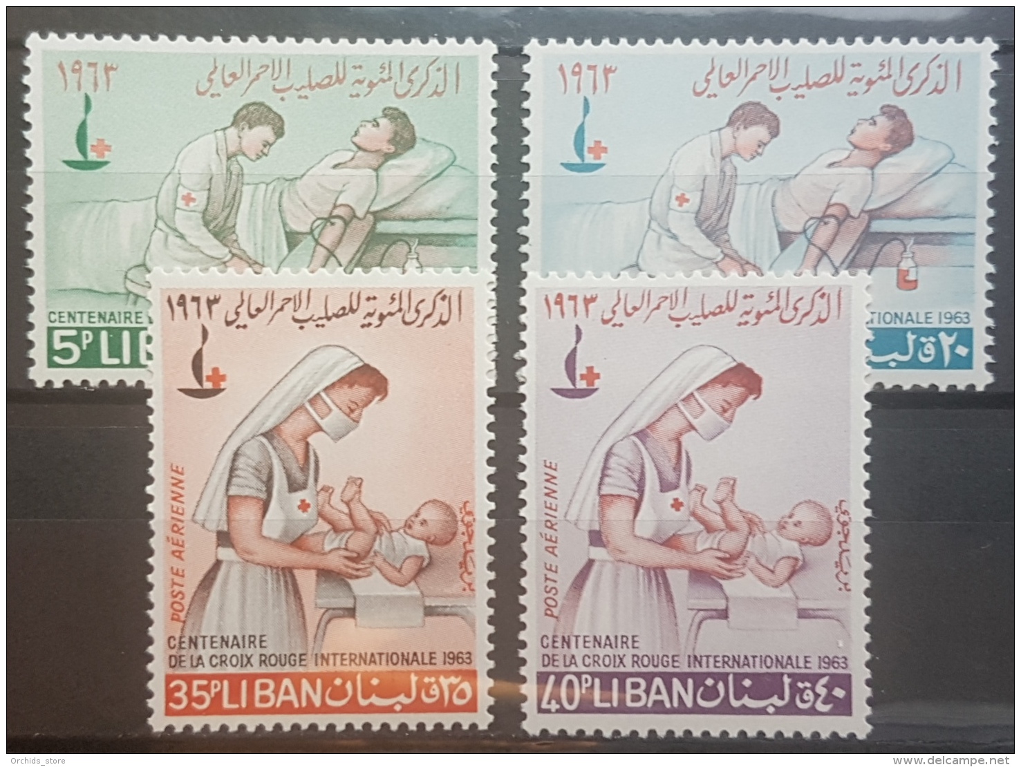 E1124Grp - Lebanon 1963 SG 796-799 Complete Set 4v. MNH - Centenary Of Red Cross, Nurse - Lebanon
