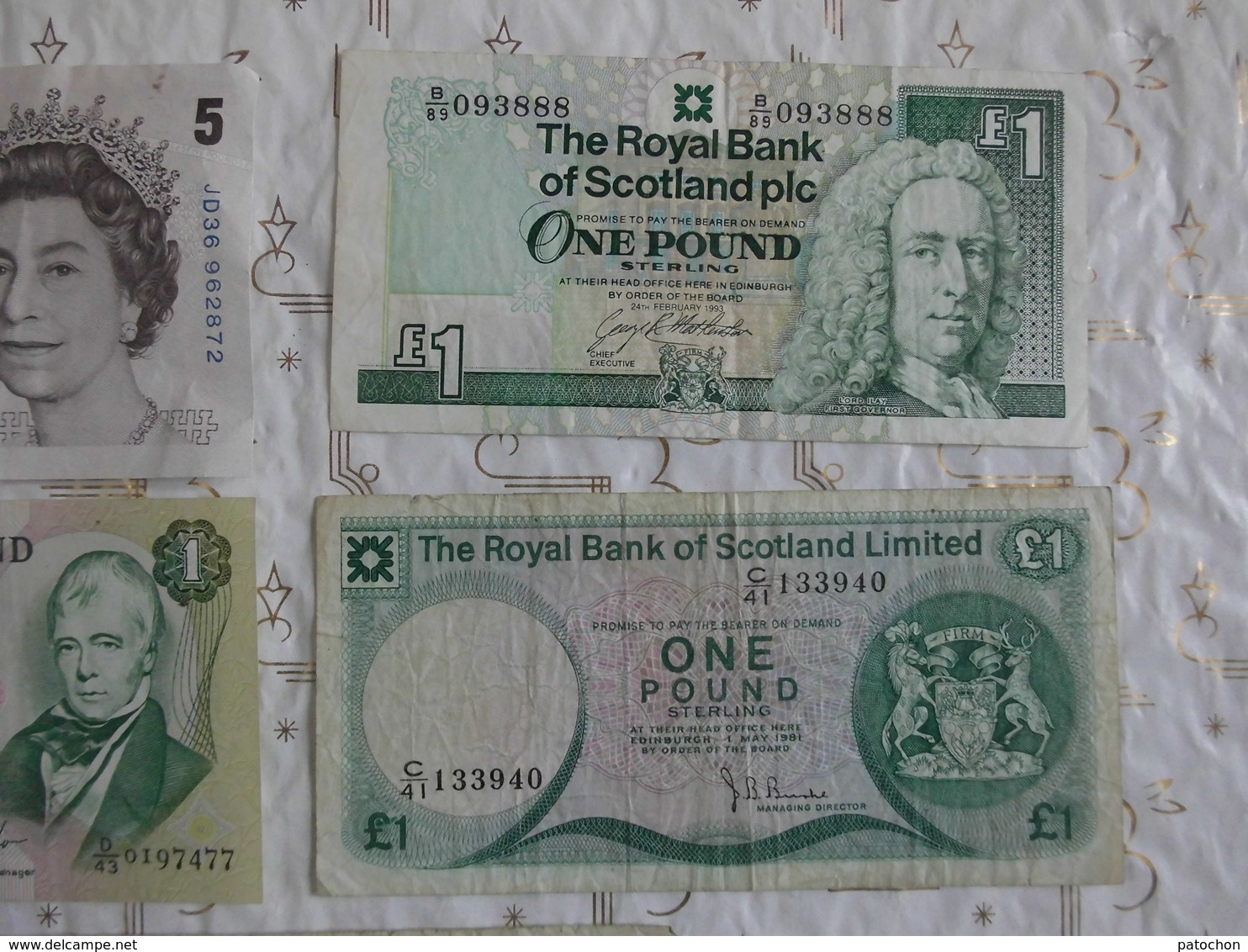 5 Billets 3x1 Pound Scotland 1981 / 1983 / 1993 5 Pounds England 2002 & 1 Pound Clydesdale 1982 - 1 Pound