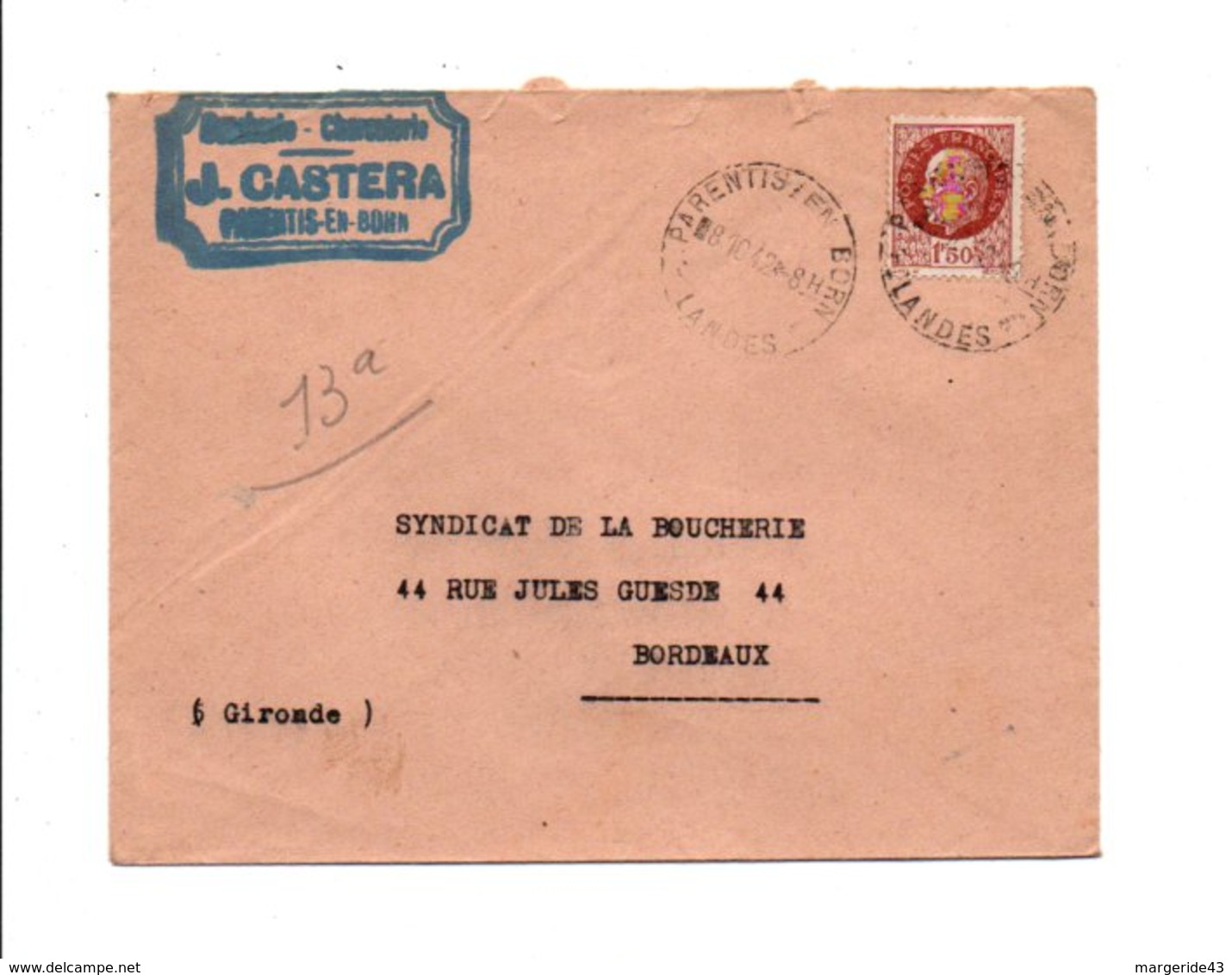 PETAIN SUR LETTRE DE PARENTIS EN BORN LANDES 1942 - 1921-1960: Moderne