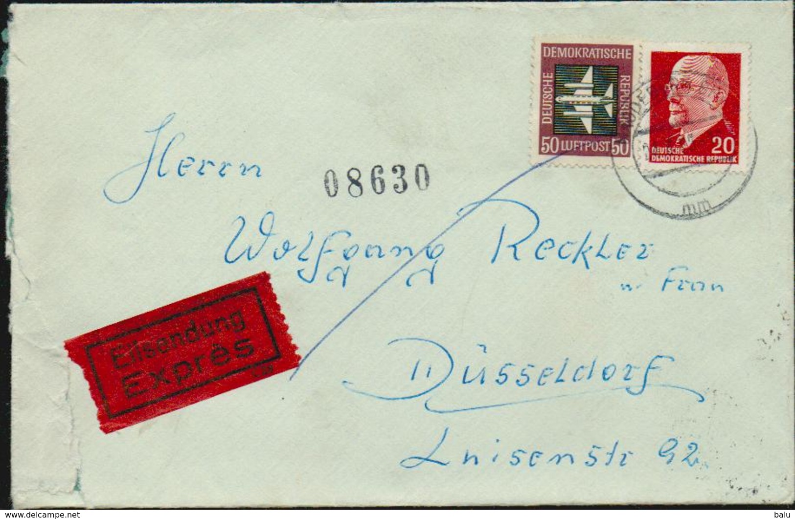 DDR Michel 848 + 612 Auf Eilsendung Exprès Brief Magdeburg Nach Düsseldorf, Rückseitig 2 Ankunftsstempel, Siehe 2 Scans - Briefe U. Dokumente