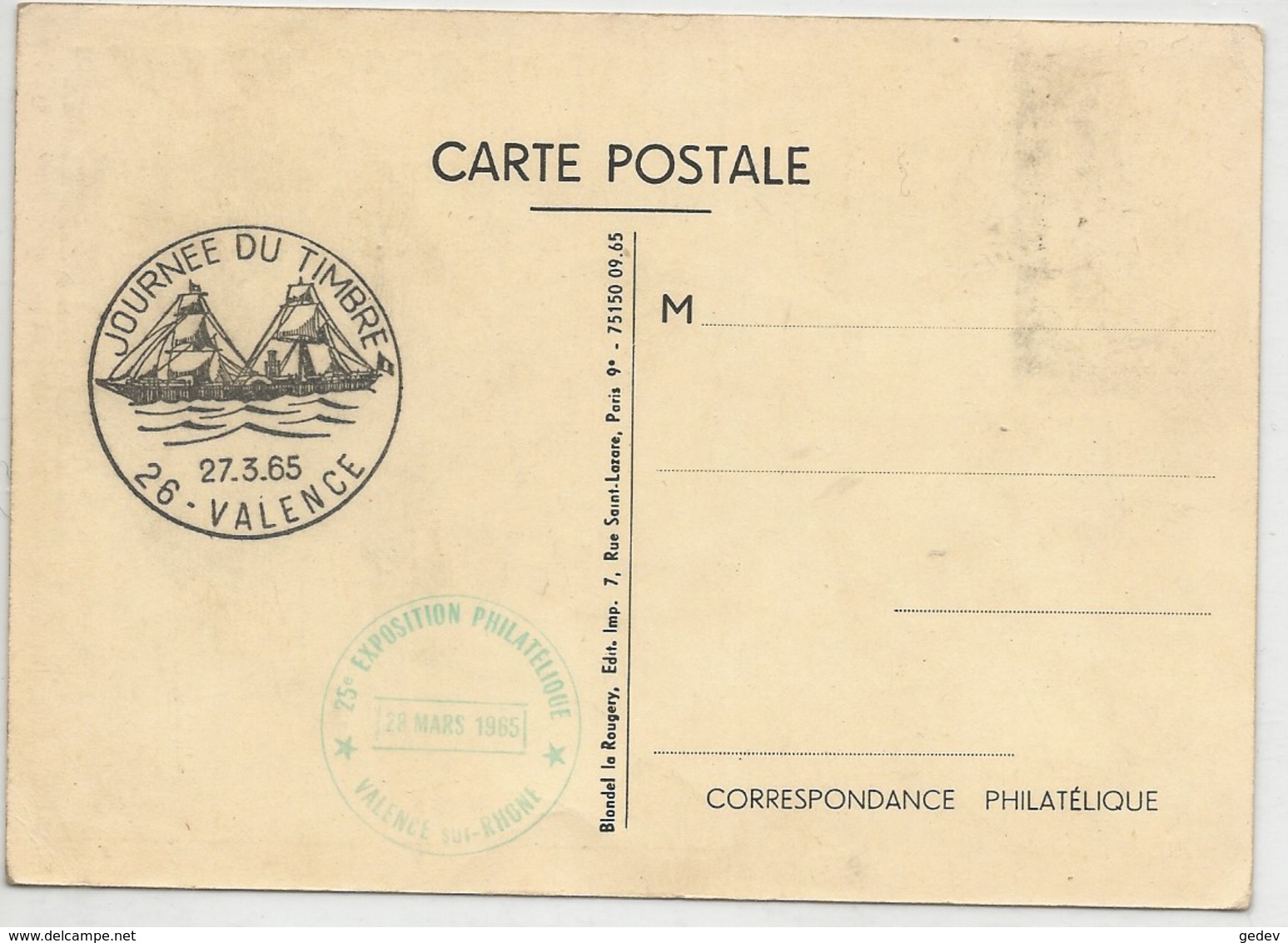 France 26, Journée Du Timbre 1965, Valence (27.3.1965) 10x15 - Briefmarkenmessen