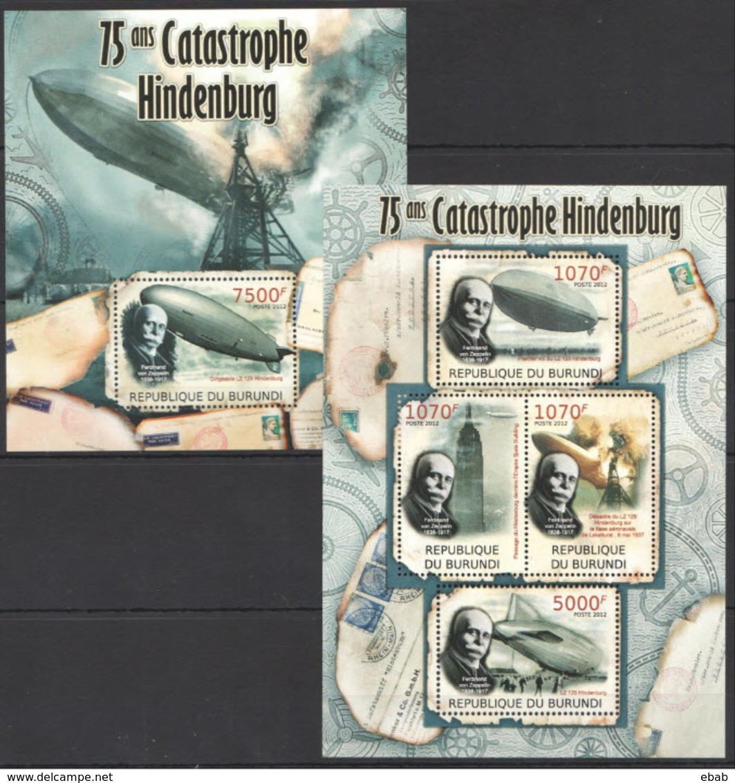 Burundi 2012 Kleinbogen Mi 2391-2394 + Block 211 MNH STAMP ON STAMP - ZEPPELIN - Postzegels Op Postzegels