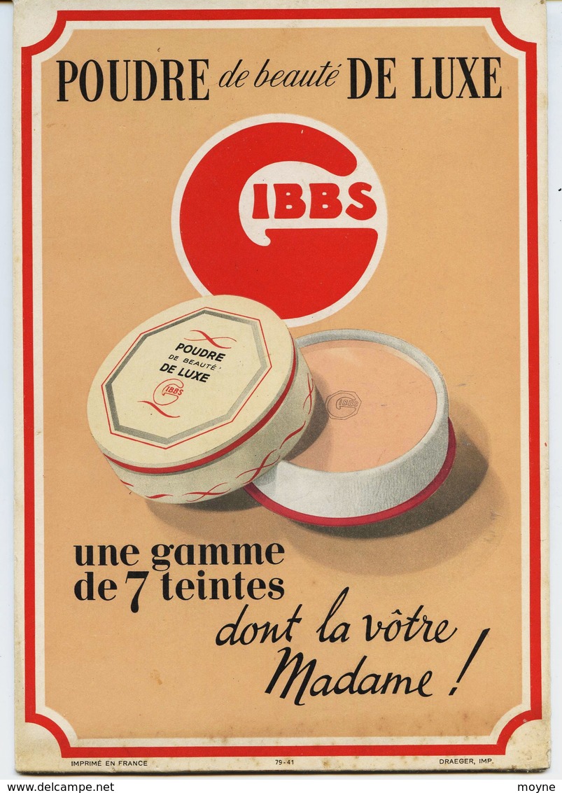 PUBLICITE  CARTON P.L.V.  -   GIBBS  -  POUDRE DE LUXE - UNE  GAMME DE 7 TEINTES - Pharmacie - Paperboard Signs