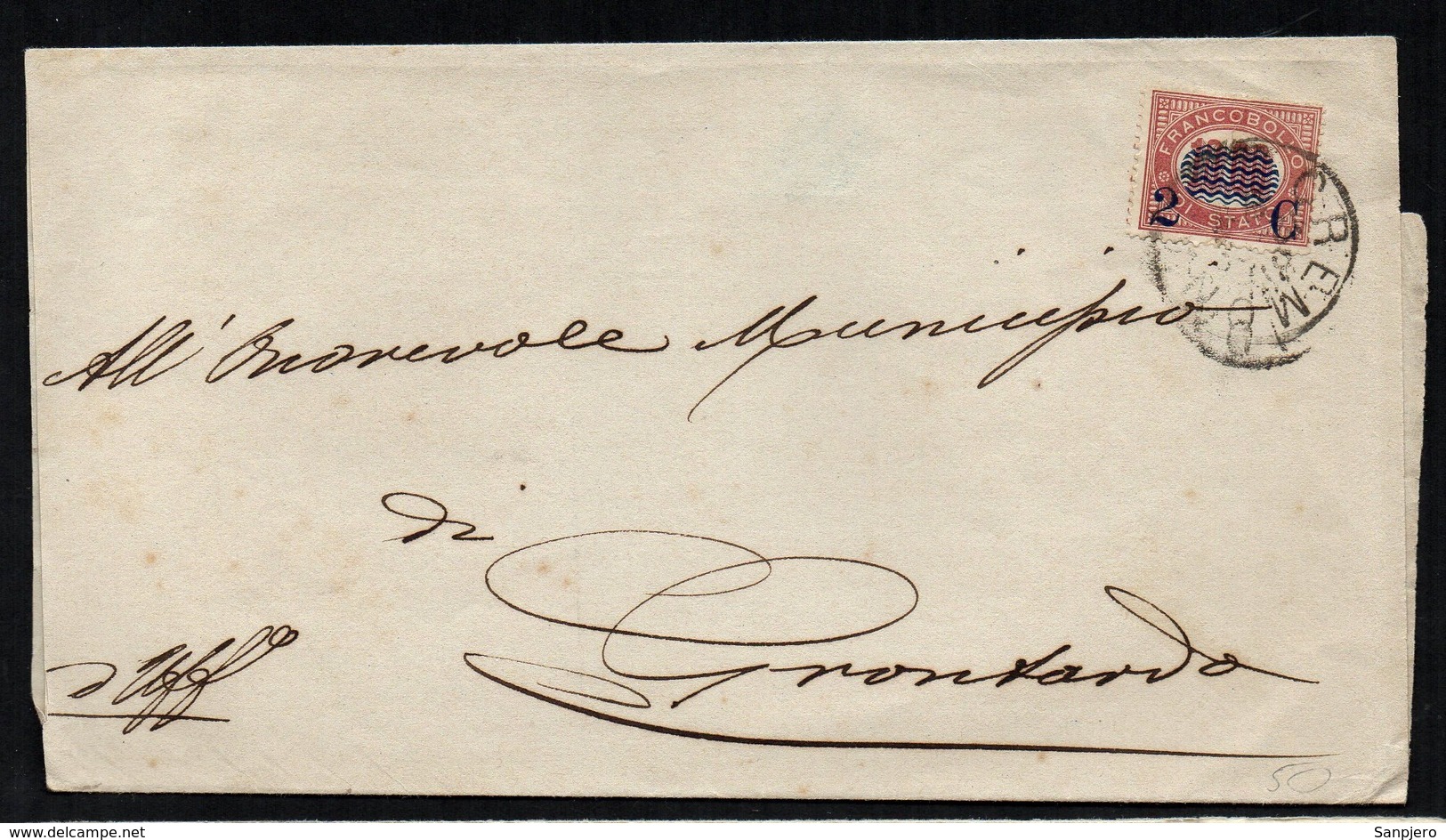 ITALY CREMONA COVER 1878. OFFICIAL STAMP (DIENSTMARKE) MiNr. 36 (2C OVER 10.00) - Servizi