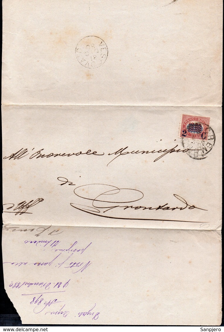 ITALY CREMONA COVER 1878. OFFICIAL STAMP (DIENSTMARKE) MiNr. 36 (2C OVER 10.00) - Officials