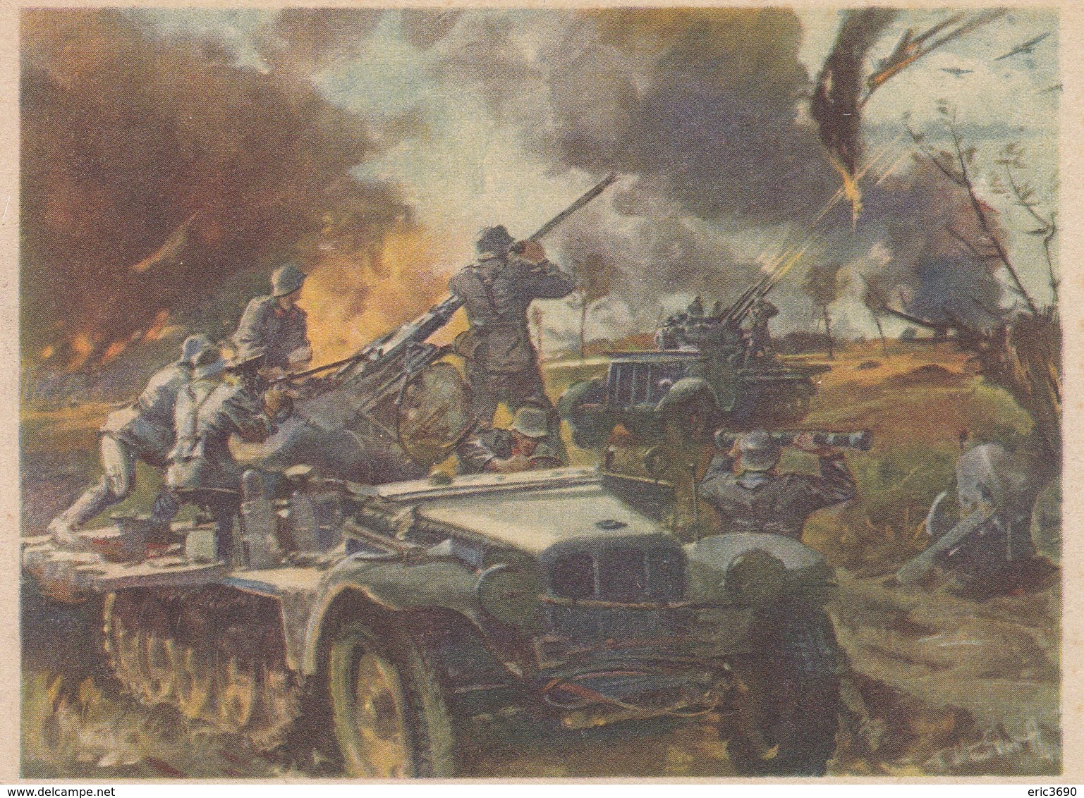 Künstlerkarte Wehrmacht WK II Sign. Mundorff, Viktor Leichte Flak - Guerre 1939-45