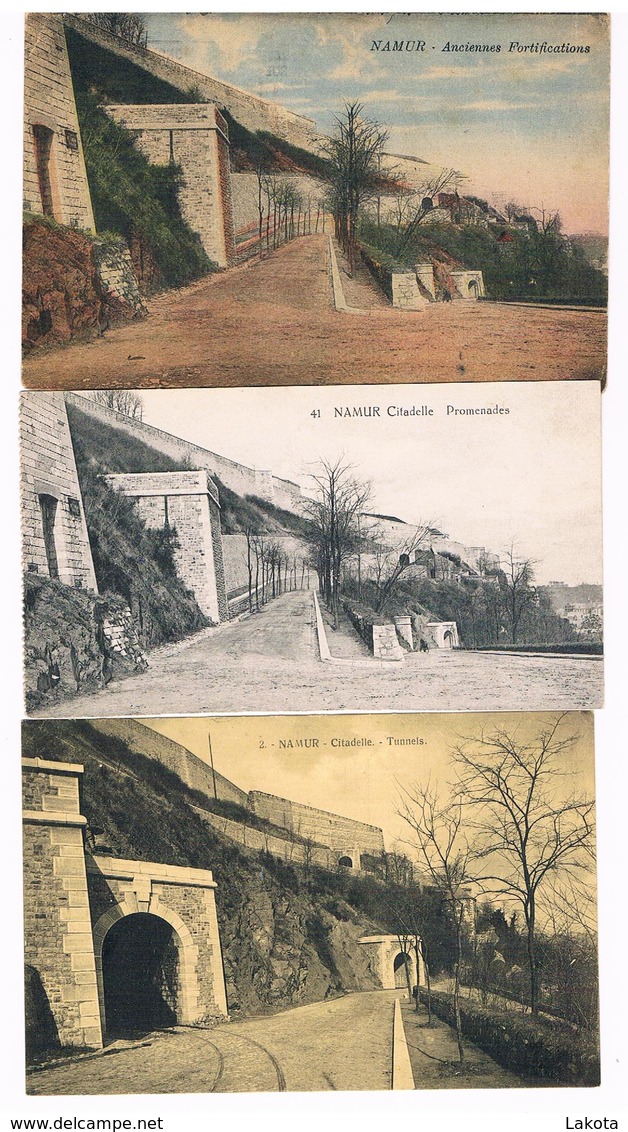 Lot De 3 CPA : NAMUR Citadelle Anciennes Fortifications (colorisée Et N&B) , Promenades Et Tunnels - Namen