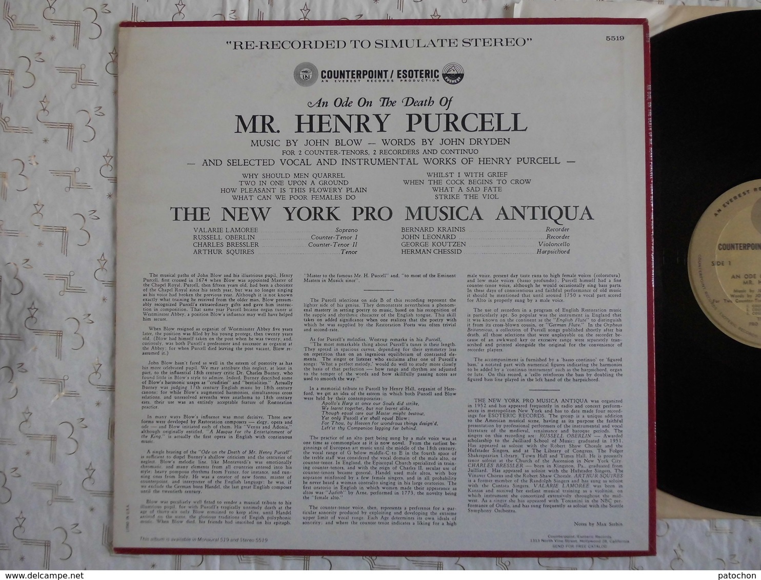 Vinyle Purcell John Blow Counterpoint Esoteric Record The New York Pro Musica Antiqua.! - Classical