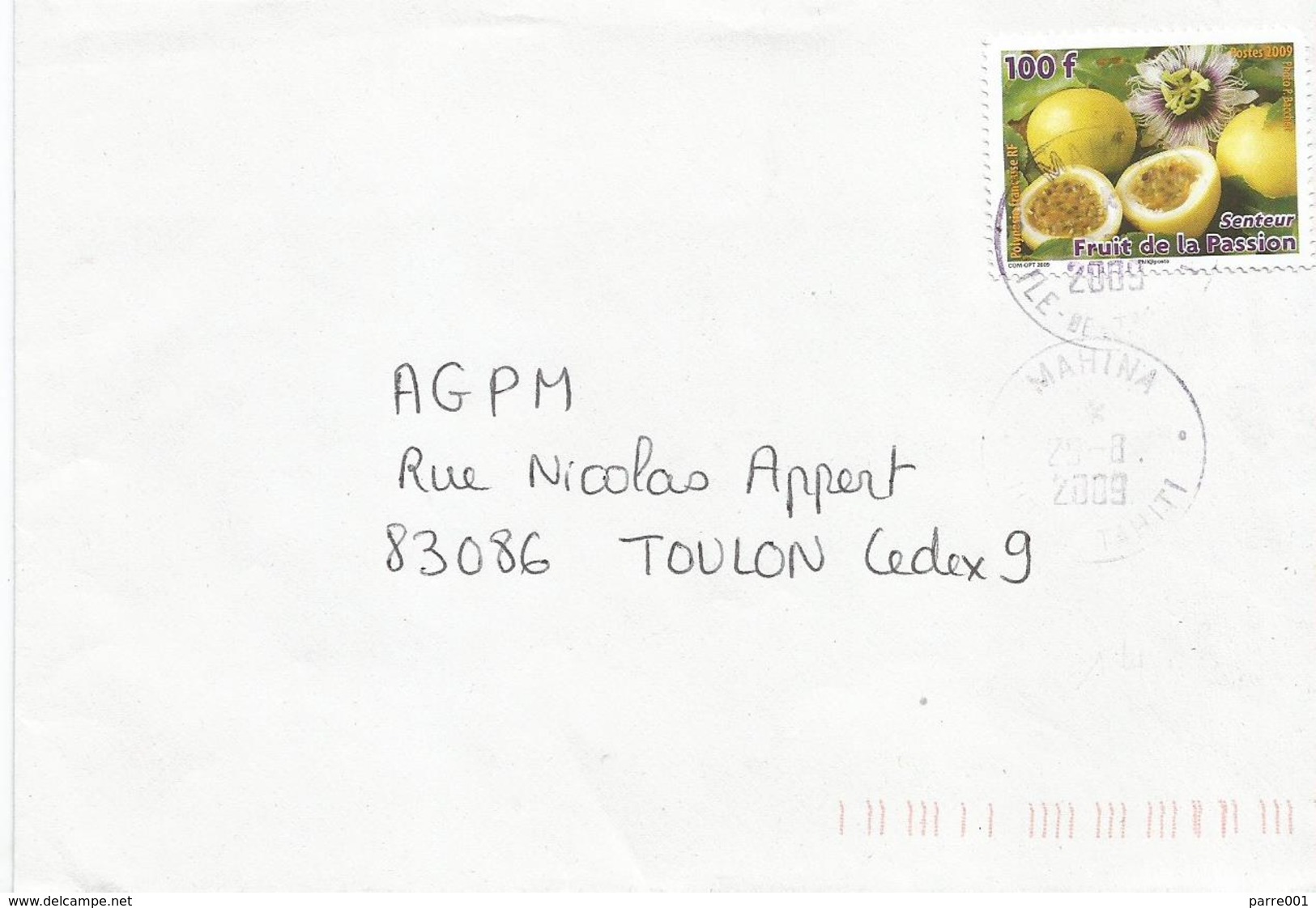 French Polynesia 2009 Mahina Passion Fruit Cover - Lettres & Documents