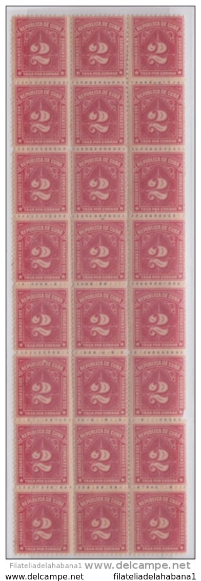 1910-161 CUBA 1910 REPUBLICA Ed.6 TASAS POR COBRAR POSTAGE DUE BLOCK 24 WIHT GUM - Ongebruikt