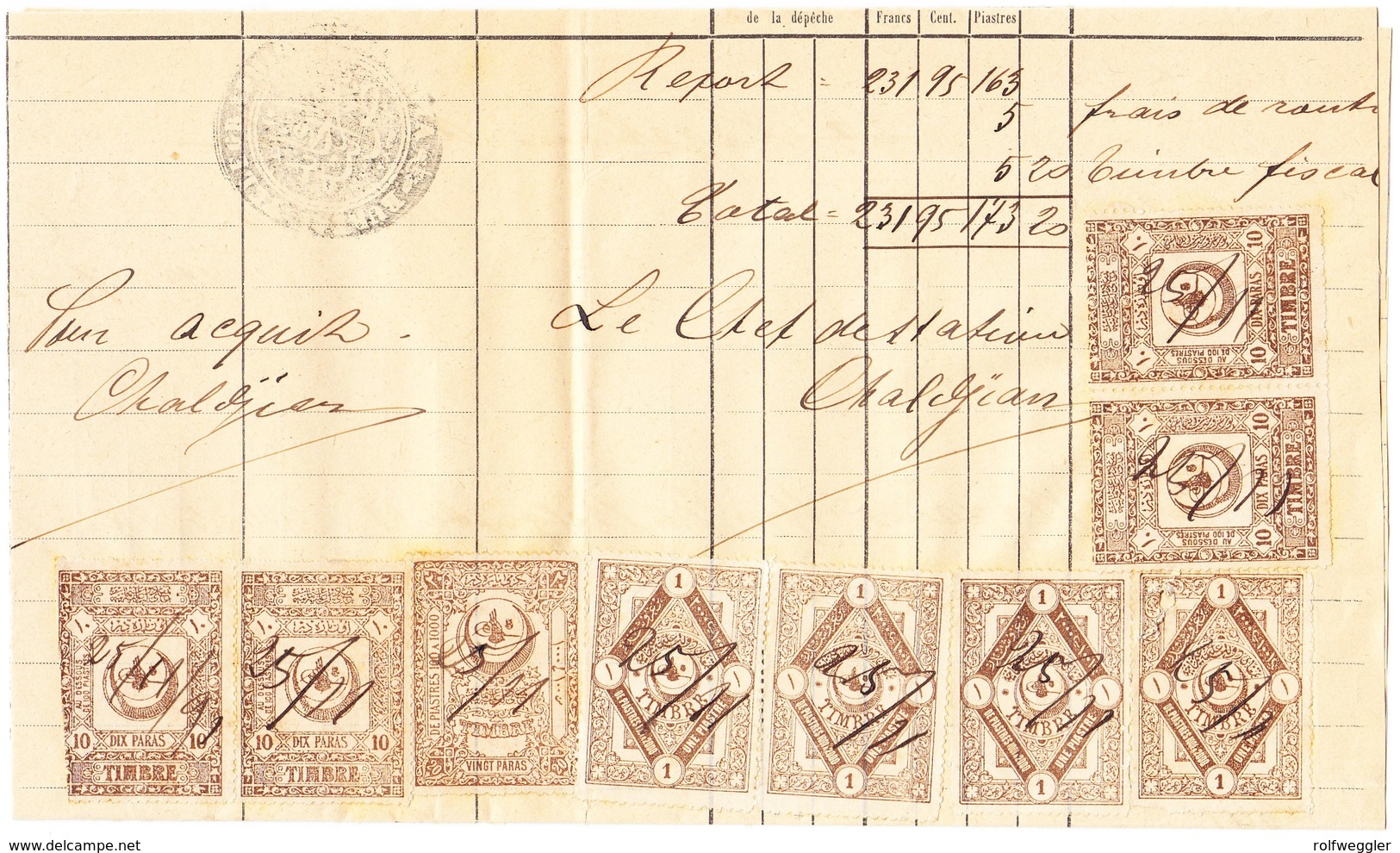 1885 Telegrammquittung  Mit Steuermarken, Stempel Des Bureau Therapia, Selten, Bedarfsspuren - 1837-1914 Smyrna