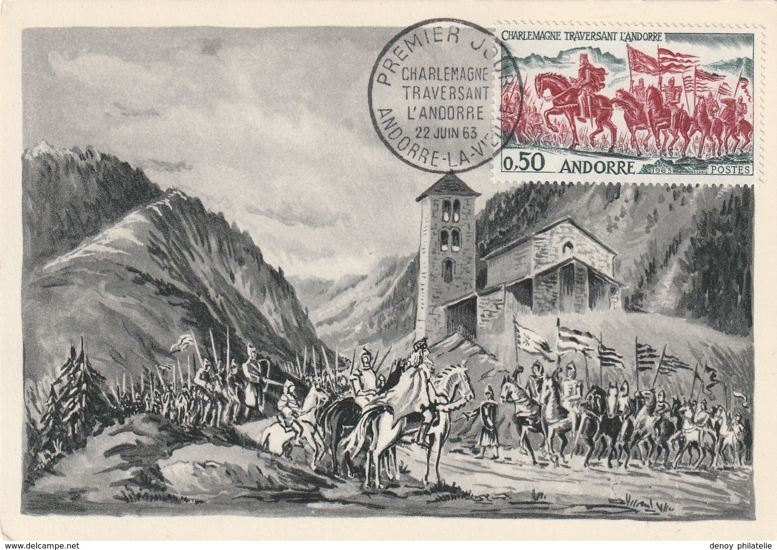 Andorre Francais L Carte Maximum Du Timbre Poste N° 167 Juin 1963 Charlemagne - Maximumkaarten