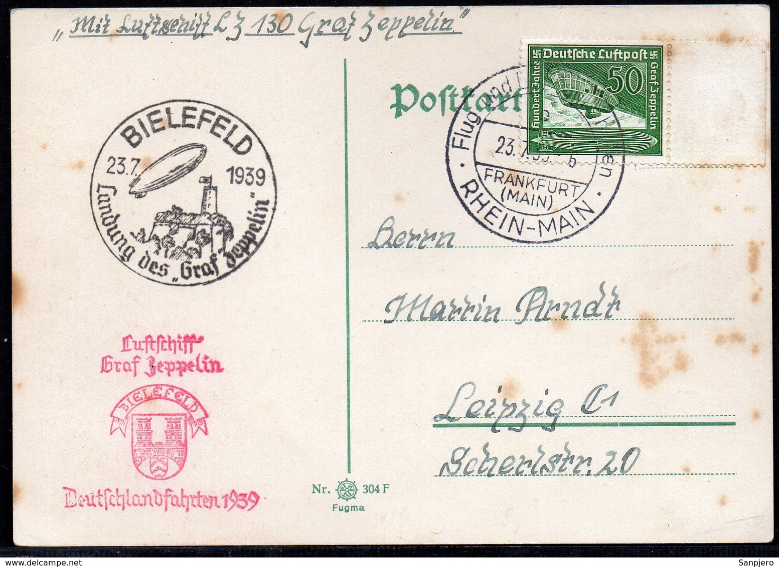 GERMANY DR 1939. TRAVELED COVER MIT LZ 130 GRAF ZEPPELIN - Covers & Documents