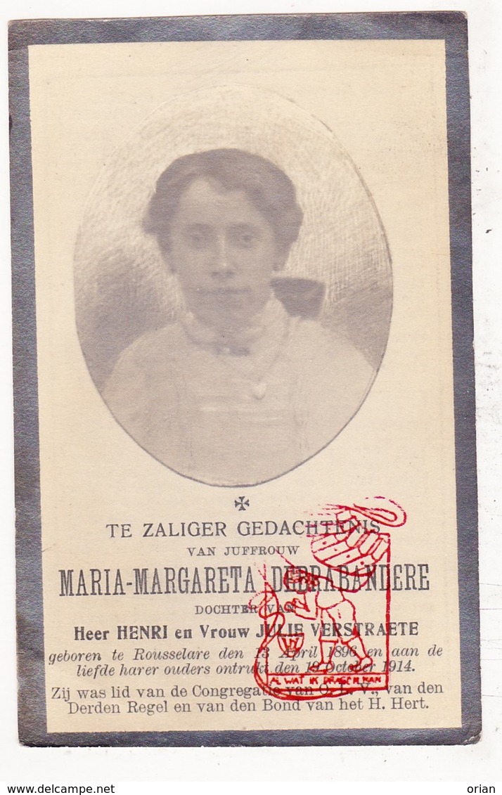 DP Foto - Maria M. DeBrabandere / Verstraete 18j. ° Roeselare 1896 † 1914 - Images Religieuses