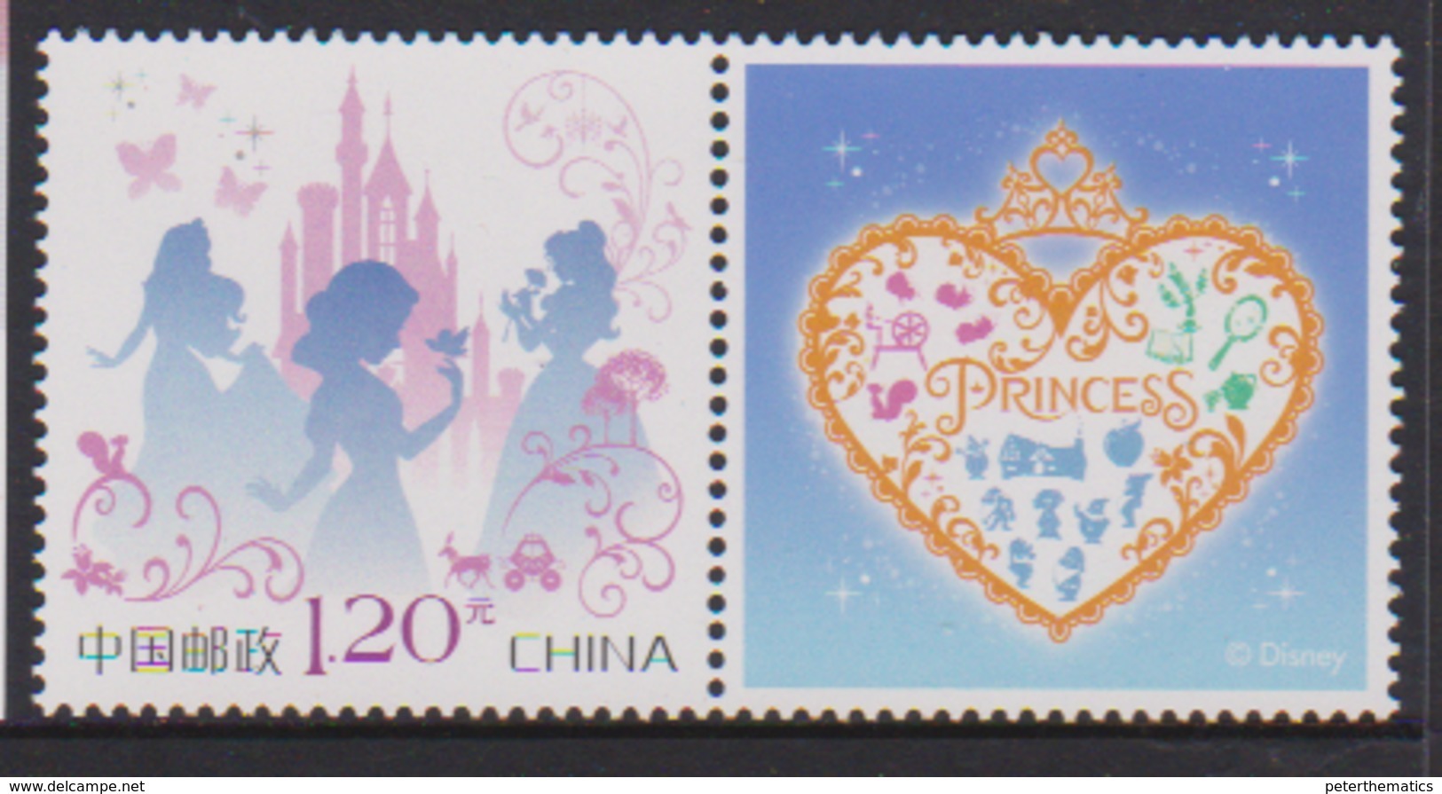 CHINA, 2017, MNH, DISNEYLAND, PRINCESS, PERSONALIZED STAMP, 1v - Disney