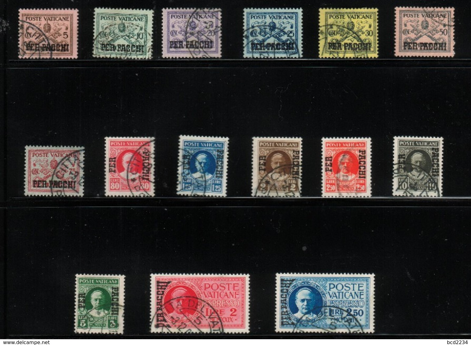 VATICAN 1931 DEFINITIVES PARCEL POST & EXPRESS SET OF 15 OVERPRINT OPT PER PACCHI VFU VATICANE VATICANO POPE PIUS XI - Colis Postaux