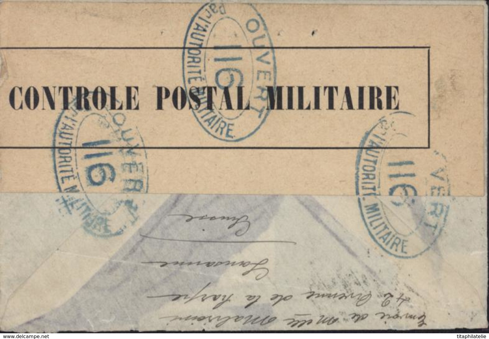 Guerre 14 18 Lettre Recommandée Censure Pontarlier 116 Ouvert Par L'autorité Militaire Bande Contrôle Postal Militaire - Guerre De 1914-18